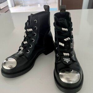 Louis Vuitton Leather Beaded Accents Combat Boots Size: US7, IT37